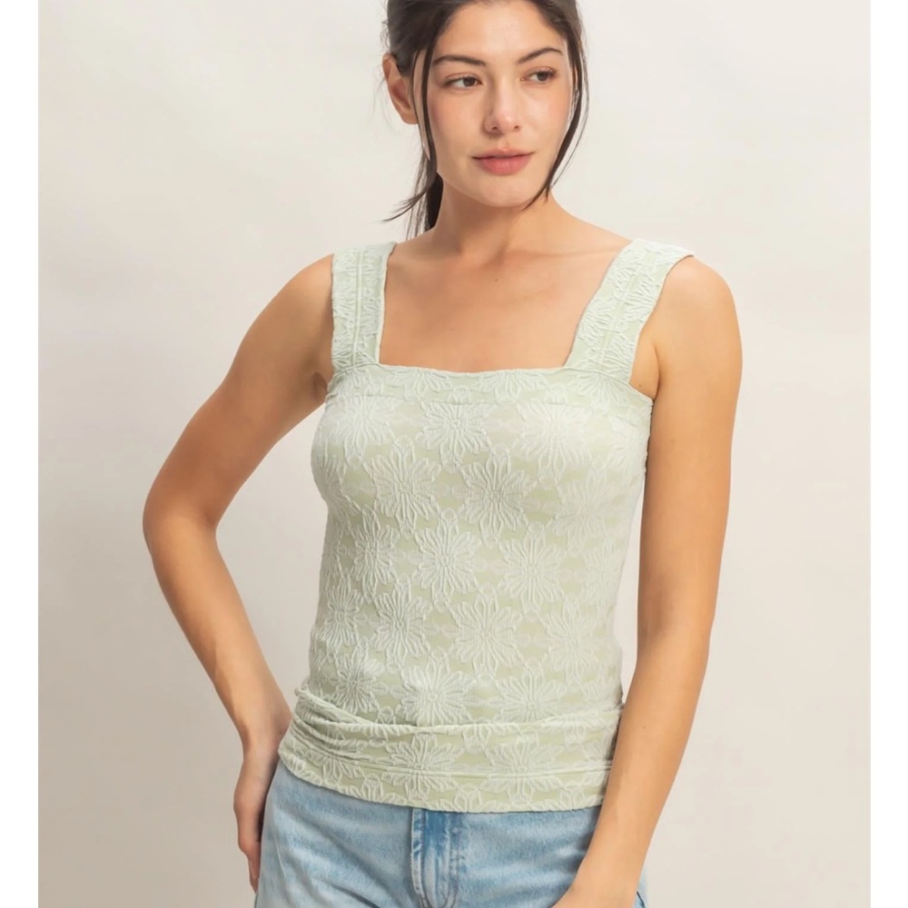 NEW HYFVE Sage Green Floral Jacquard Square Neck Tank S M L